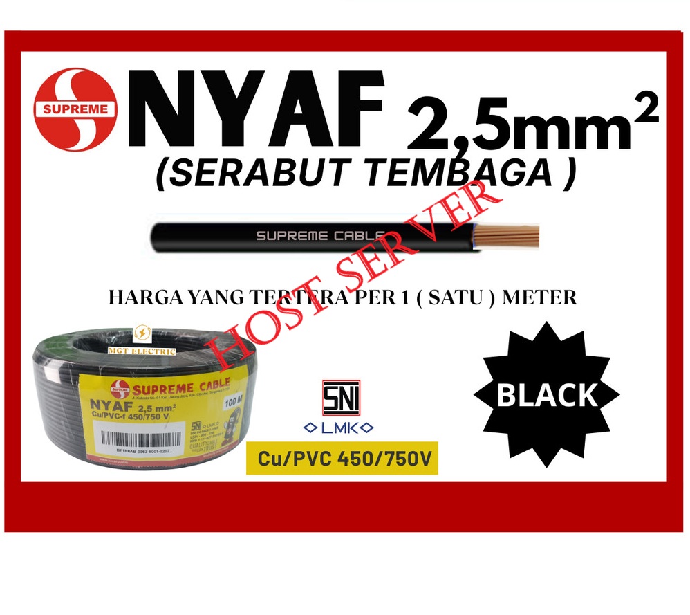 Kabel Listrik Serabut Tembaga Murni - NYAF 2,5mm (HITAM)