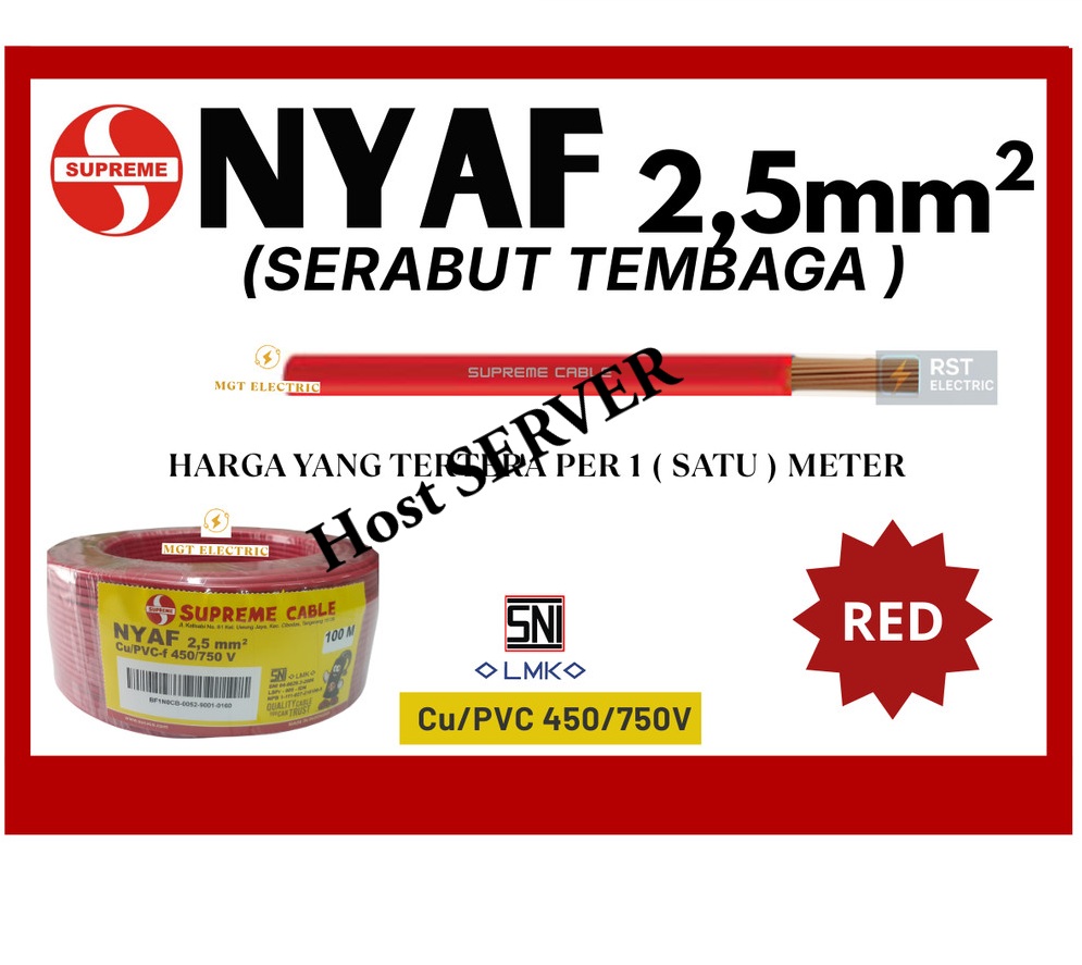 Kabel Listrik Serabut Tembaga Murni - NYAF 2,5mm (MERAH)